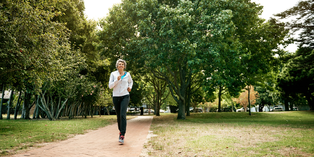 elderly lady running