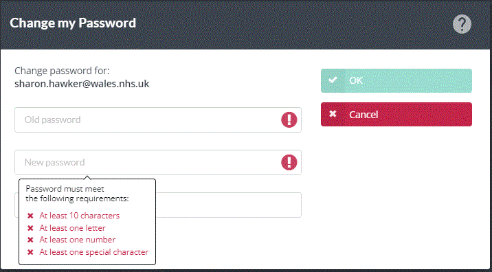 Change my password screen