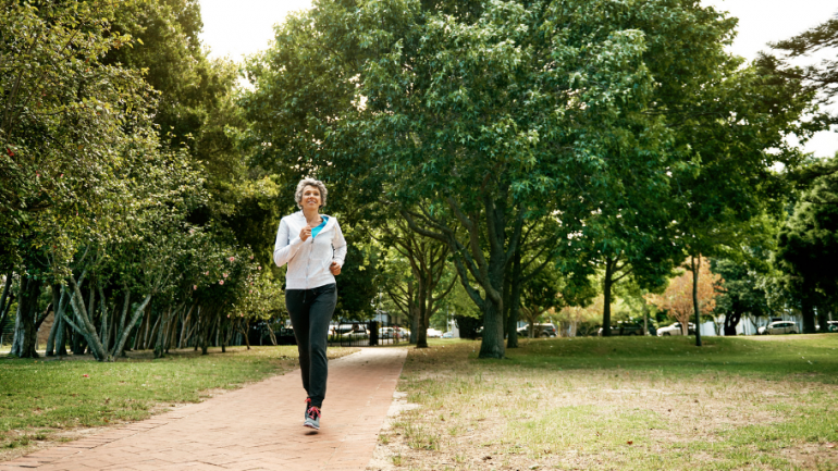 elderly lady running