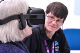 Lady using virtual reality headset